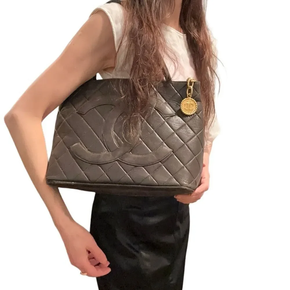 CHANEL Brown Quilted Shoulder Bag with Gold Accents